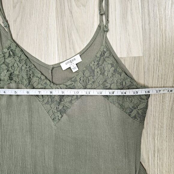 Umgee Womens Green Dress Spaghetti Strap Gathered Waist V-neck Lace Large - Picture 5 of 7